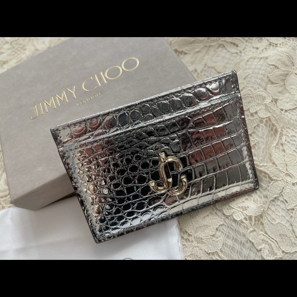 JIMMY CHOO METALLIC CROCODILE CARD HOLDER